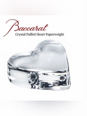 Authentic Baccarat France Clear Crystal Heart Paperweight Signed Mint Cond